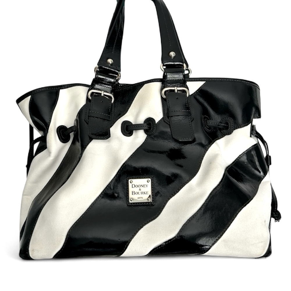 Dooney & Bourke Black and White Striped Zebra purse handbag patent leather